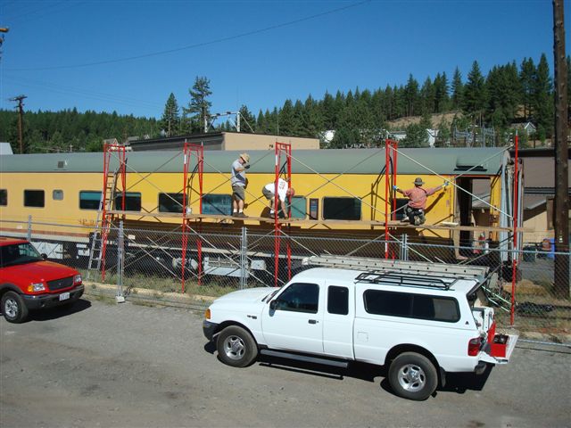 Volunteers working on Pullman railcar